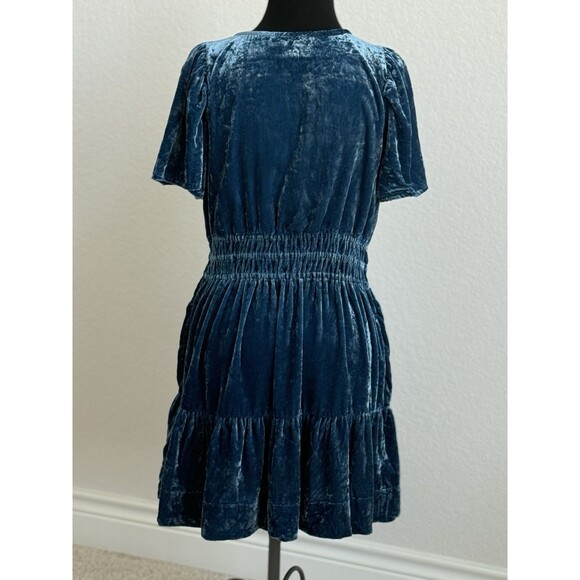 By Anthropologie The Somerset Mini Dress Velvet Edition Blue Motif MP Flirty - Picture 4 of 9